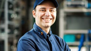 A Honda service employee smiles 