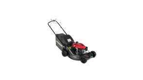 3/4 front view of Honda HRN Smart Drive Lawn Mower on white space. 	